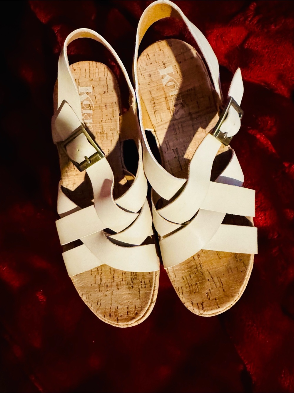 Korks Cream Strappy Cork-Wedge Sandals with Buckle